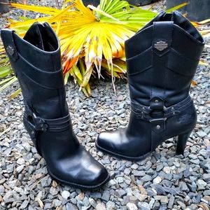 Harley Davidson Women's D85068 Black Leather Zip High Heel Boots Size 6